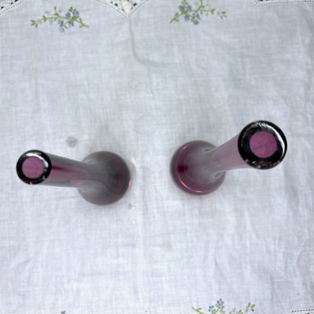 Vintage Sommerso/Murano style Elongated Teardrop Amethyst Bud Vases Set of 2 - Picture 4 of 4